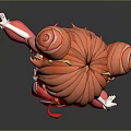 Red Cartoon Character with Pigtails and Purple Eyes in Dancing Pose 3D Stylized Illustration