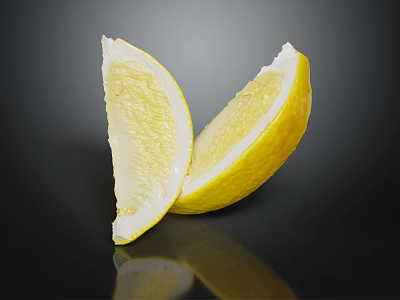 Two Fresh Juicy Lemon Slices on Black Background With Shiny Reflection 3d model