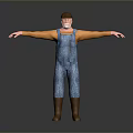 Man With Brown Hat White Beard In Orange Long Sleeve Shirt And Blue Overalls Standing With Arms Outstretched