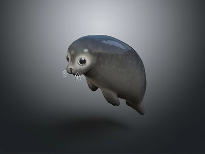 3D Seal Character With Grey Fur Whiskers And Floating Pose In Digital Art 3d model