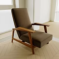 Modern Brown Lazy Sofa Interior With Wooden Armrests And Fabric Upholstery