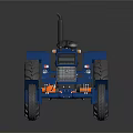 Blue Tractor Exterior Design With Large Tires And Exhaust Pipe