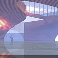 Modern Architectural Interior With Curved Structure Glass Windows Natural Light And Reflective Floor