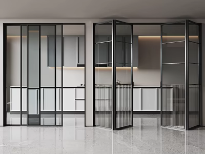 Modern Sliding Glass Doors with Black Frames for Interior Space Separation 3d model