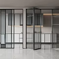 Modern Sliding Glass Doors with Black Frames for Interior Space Separation 3d model