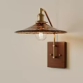 Modern Wall Lamp With Brass Frame Textured Shade Wooden Base And Small Christmas Tree Ornament