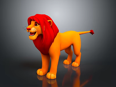 3D Rendered Cartoon Lion Character With Red Mane And Yellow Body Standing Pose 3d model