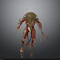 Mechanical Sci Fi Creature With Golden Head Red Armor And Sharp Weapon
