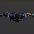 Detailed Game Movie Male Character In Blue Mechanical Armor Standing With Arms Outstretched