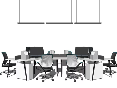 Modern Office Desk Setup with Ergonomic Chairs in Collaborative Workspace Design 3d model