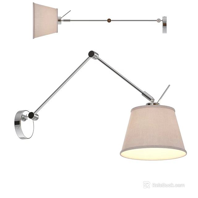 Modern Adjustable Wall Light With Metal Arm And Beige Fabric Shade Illuminated 3d model 