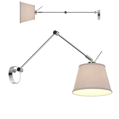 Modern Adjustable Wall Light With Metal Arm And Beige Fabric Shade Illuminated 3d model