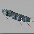 Futuristic Spaceship 3D Model With Blue Transparent Modular Structure And Red Thrusters For Cosmic Exploration 3d model