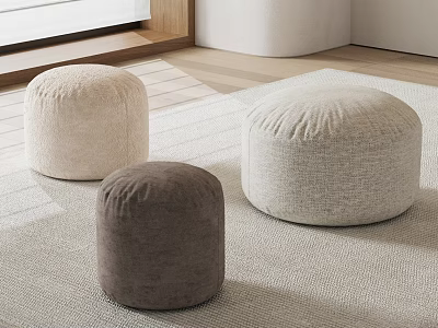 Three Round Fabric Poufs in Beige Light Beige and Brown for Living Room 3d model