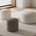 Three Round Fabric Poufs in Beige Light Beige and Brown for Living Room
