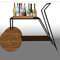 Stylish Wooden Wine Cart With Metal Frame And Multiple Bottles On Wheels