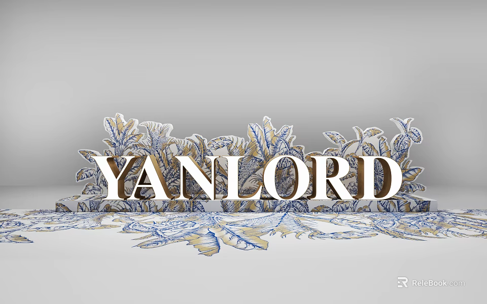 YANLORD Themed Art Installation With Intricate Blue And Yellow Leaf Decorations 3d model 