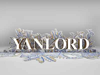 YANLORD Themed Art Installation With Intricate Blue And Yellow Leaf Decorations 3d model