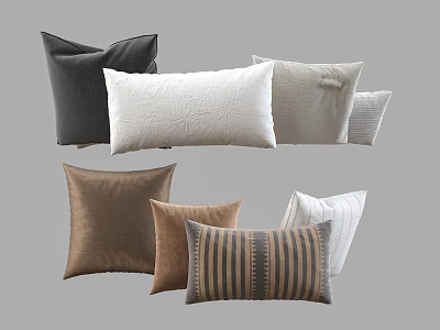 Neutral Toned Decorative Pillows With Gray White Brown Beige And Striped Patterns For Home Sofa 3d model