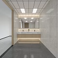 Public Restroom Modern Design With Clean Environment Marble Sink Counter Large Mirror Recessed Ceiling Lights