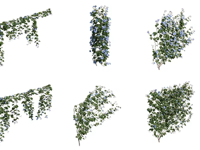 Decorative Vines with Green Leaves and Purple Flowers in Hanging Climbing Shapes 3d model