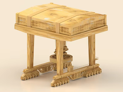 Industrial Equipment With Wooden Frame Platform Support Legs Mechanical Components And Wheeled Base 3d model