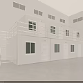 Modular Two Story Industrial Workshop With White Exterior Windows Doors And Staircase
