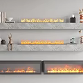 Stylish Built-in Black Fireplaces With Flames And Gray Shelves Featuring Books Deer Figurines And Decorations