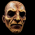Wooden Carved Scary Face Decorative Ornament Set With Detailed Texture And Dark Background