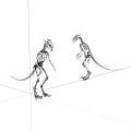 Artistic Rendering Of Two Standing Dinosaur Skeletons On White Background