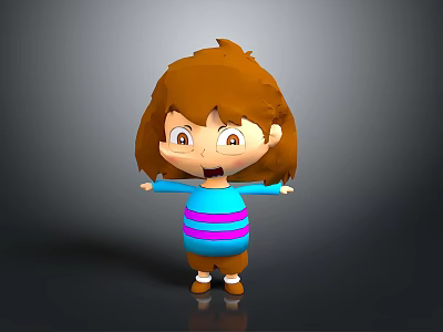 Cartoon Girl Character With Brown Hair Blue And Purple Striped Shirt Surprised Expression Arms Outstretched 3d model