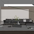 Elegant Modern Living Room Interior With Black L shaped Sofa And Marble Coffee Table