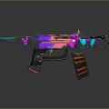 Futuristic Rifle With Neon Pink Blue Purple Glowing Details And Modern Design