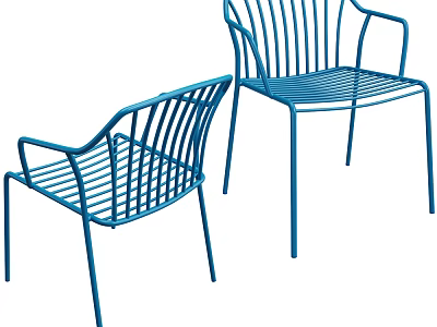 Two Blue Modern Metal Leisure Chairs With Striped Backrest And Armrest Design 3d model