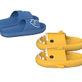 Cute Blue And Yellow Shark Shaped Slippers With Fish Pattern Soft Comfortable 3d model