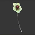 Flower Shaped Fashion Hairpin With Green Petals Red Gemstone Center And Silver Stem