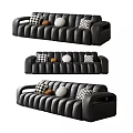 Elegant Modern Black Leather Sectional Sofa With Patterned And Round Decorative Pillows 3d model