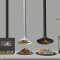 Different Design Fireplaces With Hanging And Freestanding Styles Burning Fire And Wood Logs
