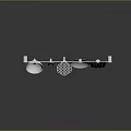Kitchen Utensils Hanging On Metal Rack With White Board Spoons Spatula Slotted Spoon Set