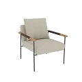 Modern Leisure Accent Chair With Beige Fabric Cushion Wooden Armrests And Metal Frame Design