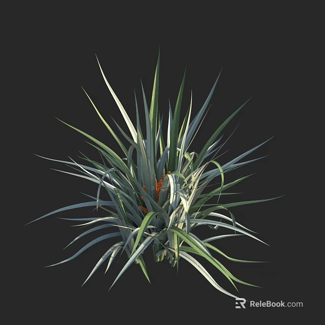 Vibrant Plant With Slender Green And White Striped Leaves And Orange Center 3d model 