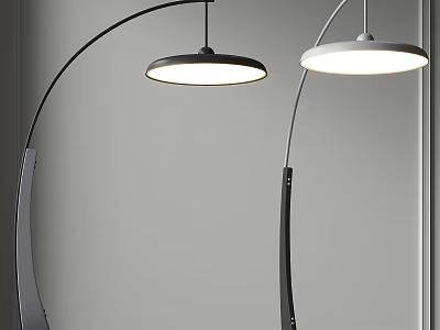 Modern Floor Lamp Design With Arc Metal Stand And Round White Lampshade 3d model