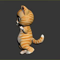 Cute Cartoon Orange Striped Cat With Big Eyes Standing On Black Surface