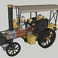 Vintage Yellow Steam Locomotive Model With Black Wheels And Canopy