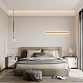 Minimalist Bedroom Interior Design With Light Wall Upholstered Headboard Soft Pillows And Strip Light