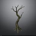 Ornamental Dried Tree Decor With Twisted Trunk Bare Branches And Exposed Roots