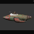 Colorful Space Patrol Rocket Ship Model With Cosmic Star Motifs And Decorative Patterns