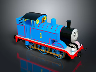 Blue Cartoon Style Train Model With Number 1 And Smiling Face 3d model