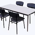 Modern Dining Table Set With White Rectangular Top And Four Black Leather Chairs 3d model