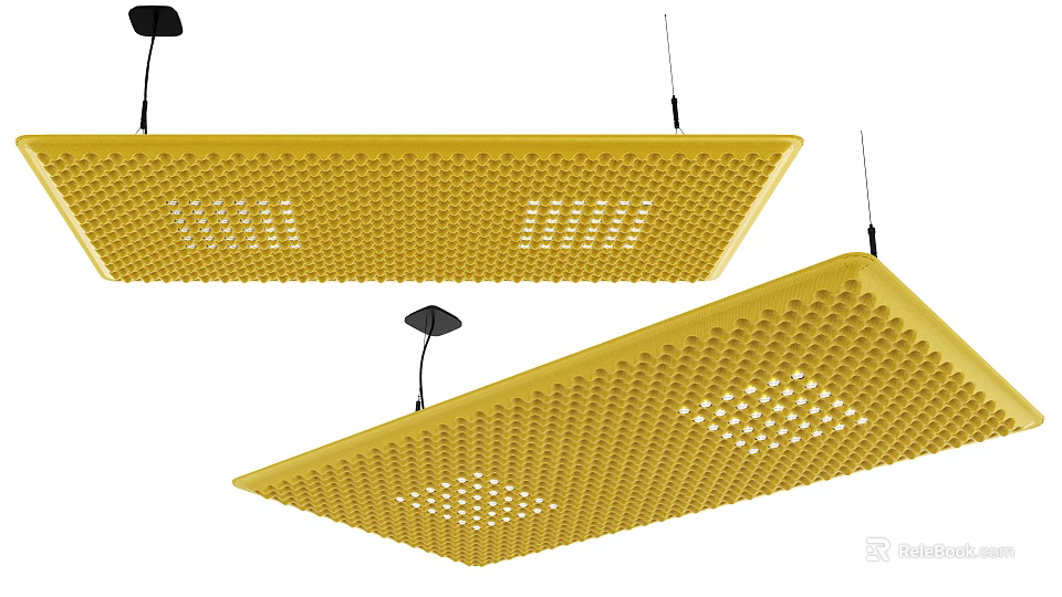 Two Yellow Rectangular Pendant Lights with Perforated Design for Modern Spaces 3d model